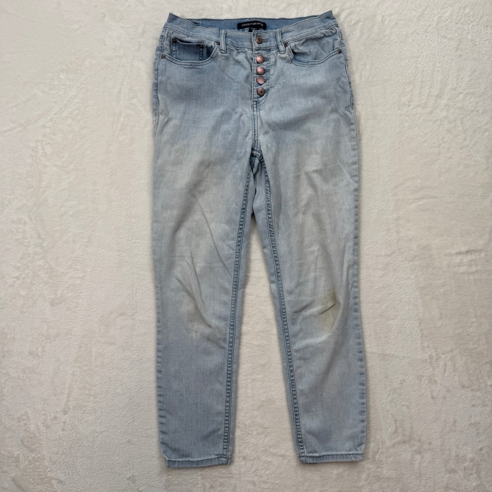 Calvin Klein Jeans Skinny Womens 8 Light Blue Button Fly High Rise Denim Pants